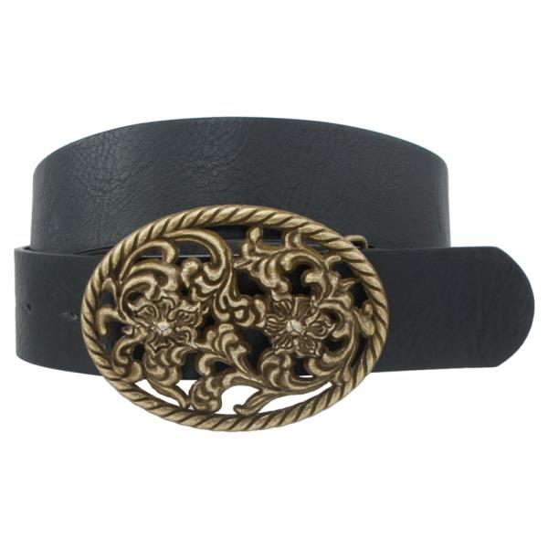 FLORAL FILIGREE OVAL BUCKLE WESTERN BELT