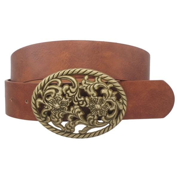 FLORAL FILIGREE OVAL BUCKLE WESTERN BELT