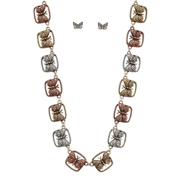 WESTERN STYLE BUTTERFLY METAL CHAIN NECKLACE EARRING SET