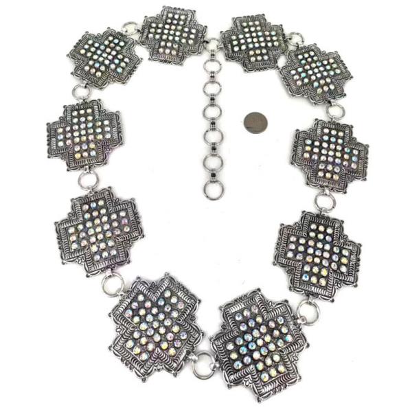 METAL RHINESTONE CROSS WESTERN CHAIN BELT - LXL SIZE
