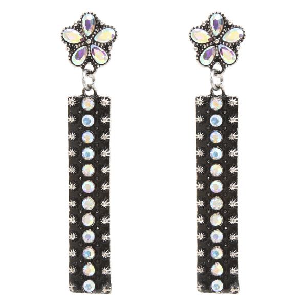 WESTERN TEXTURED METAL LONG BAR DROP DANGLE EARRINGS