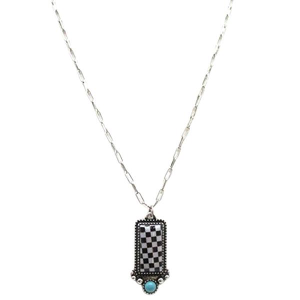 WESTERN CHECKERBOARD TURQUOISE DROP NECKLACE