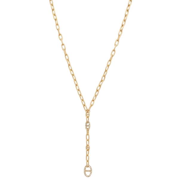 METAL RHINESTONE MIX CHAIN Y NECKLACE