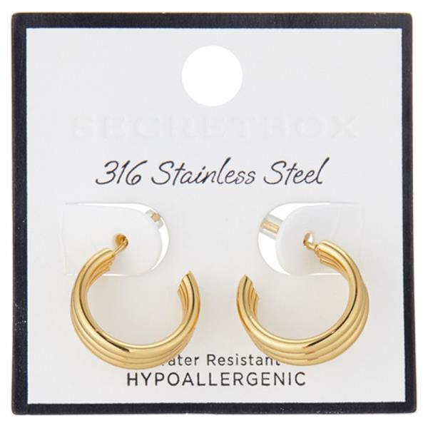 SECRET BOX 316 STAINLESS STEEL MULTI LAYER WATER RESISTANT HOOP EARRING