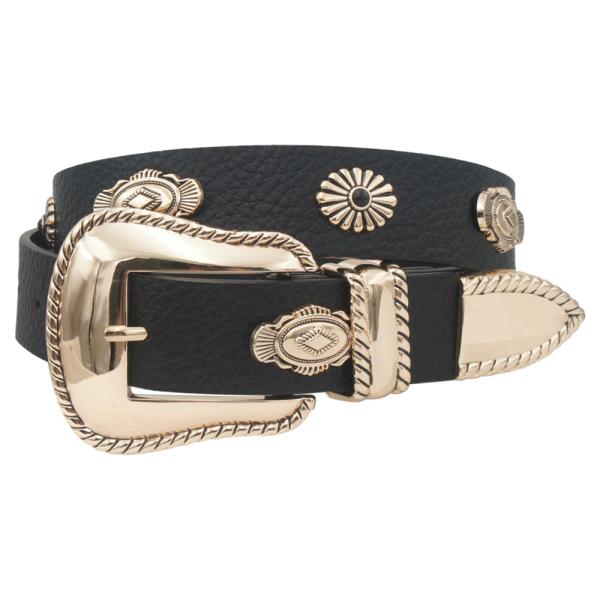 ROPE TRIMMED METAL CONCHO STRAP WESTERN BELT