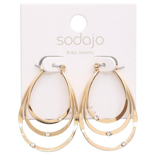 SODAJO GOLD DIPPED CZ TRIPLE TEARDROP HOOP EARRING
