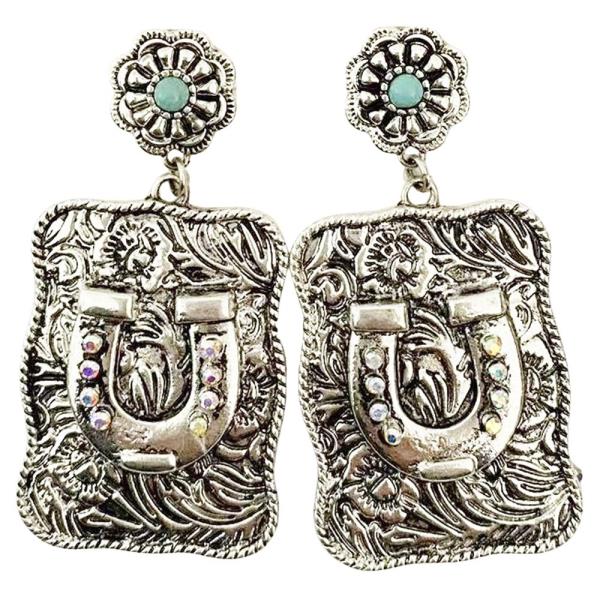 FILIGREE HORSESHOE WESTERN STYLE DANGLE EARRING