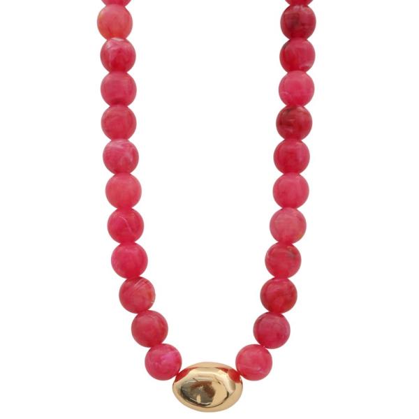 ACRYLIC BEAD METAL ACCENT ROUND NECKLACE