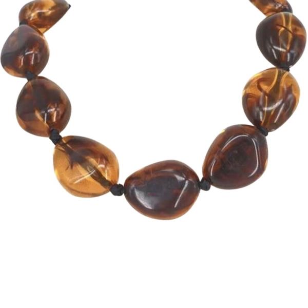 CHUNKY AMBER BEAD NECKLACE WITH BLACK RIBBON EARRING SET