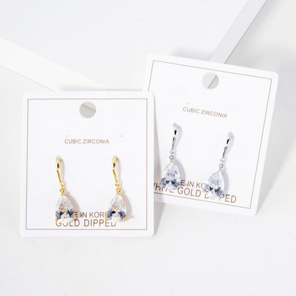 TEARDROP CRYSTAL METAL GOLD DIPPED EARRING