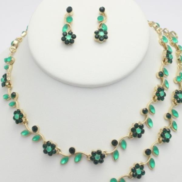 FLOWER LEAF PATTERN BRACELET NECKLACE SET