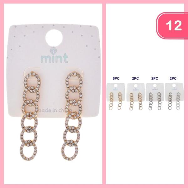 RHINESTONE LINK CHAIN DANGLE EARRING (12 UNITS)