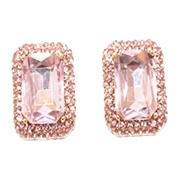 RHINESTONE HALO EMERALD CUT CRYSTAL GLASS STUD EARRING