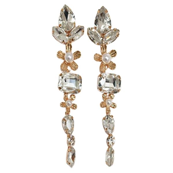 CRYSTAL RHINESTONE PEARL CLUSTER FLOWER LINEAR EARRING
