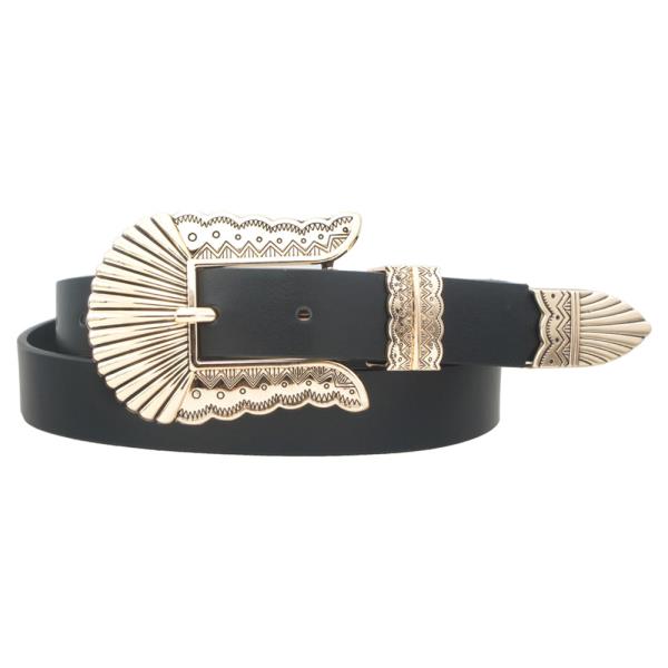 RIBBED PATTERN ENGRAVED WESTERN BUCKLE BELT