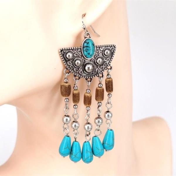 WESTERN STYLE BEADED TURQUOISE BEAD EARRING