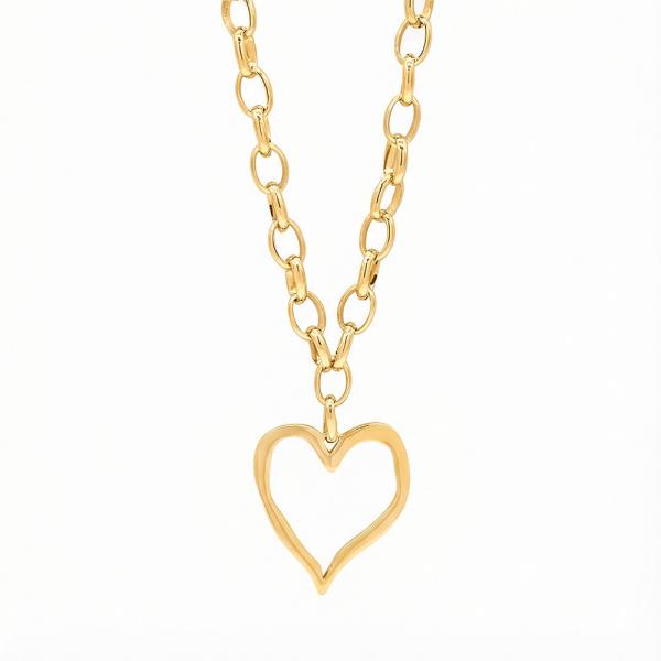 ABSTRACT HEART OVAL LINK METAL NECKLACE