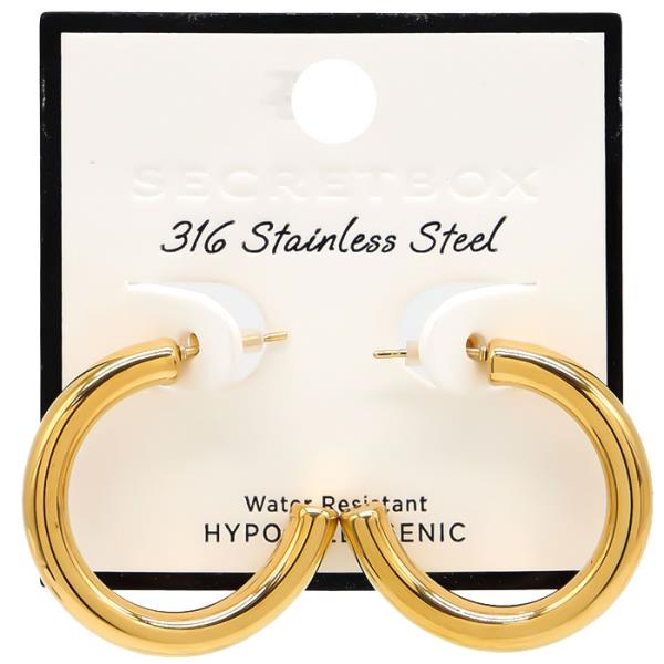 SECRET BOX OPEN HOOP STAINLESS STEEL WATER RESISTANT EARRING