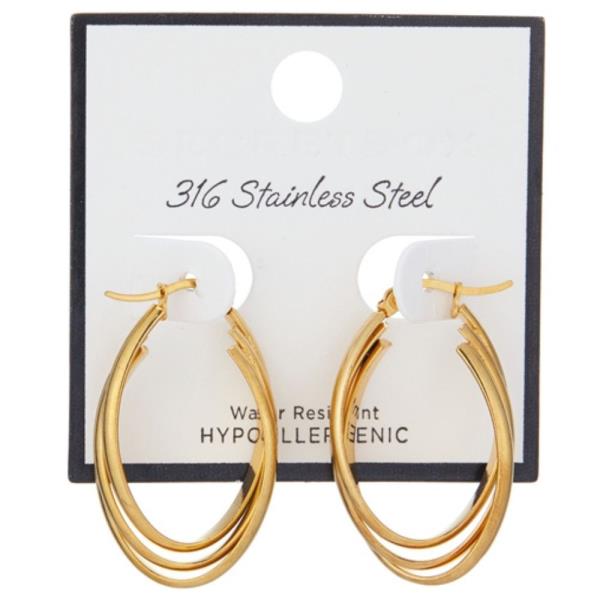 SECRET BOX TRIPLE OVAL STAINLESS STEEL EARRING