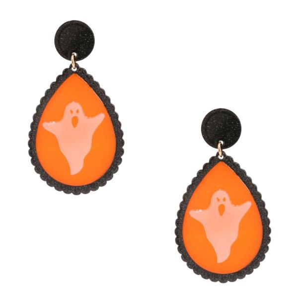 HALLOWEEN GLITTER GHOST TWO TONE TEARDROP EARRING