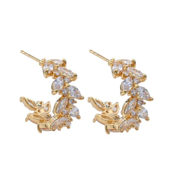 LEAF PATTERN CRYSTAL EDGE OPEN HOOP EARRING