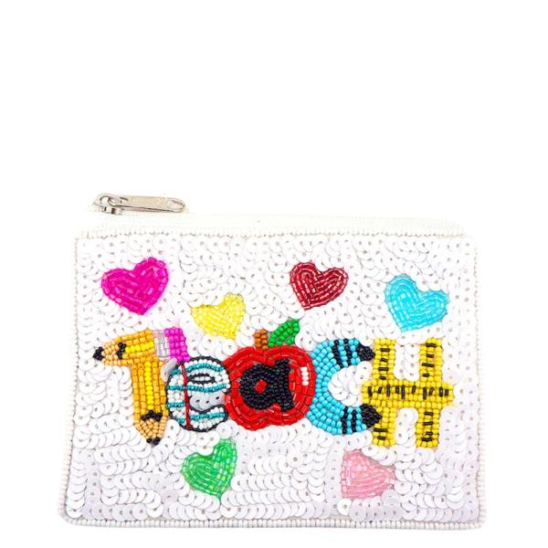 SEQUIN TEACH SEED BEAD COIN POUCH