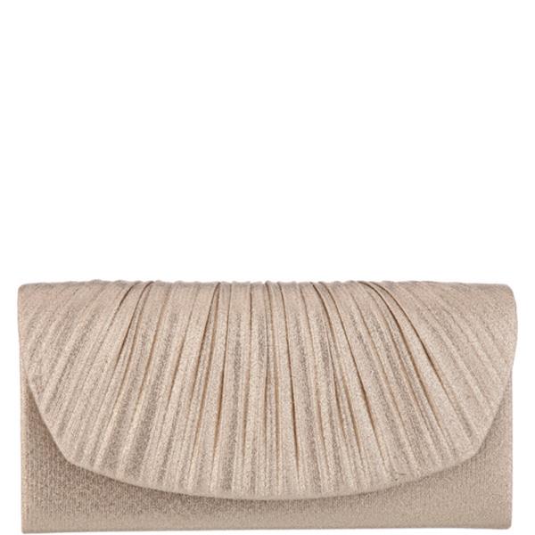 TEXTURED METALLIC GATHERED PLEATED FLAP STRUCTURED RECTANGULAR CLUTCH BAG
