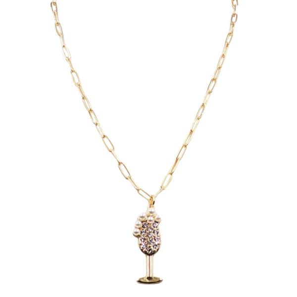 CHAMPAGNE GLASS PENDANT OVAL LINK CHAIN NECKLACE