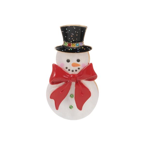 SNOWMAN SHAPED ACETATE W/ COLOR COATED BOW BROOCH