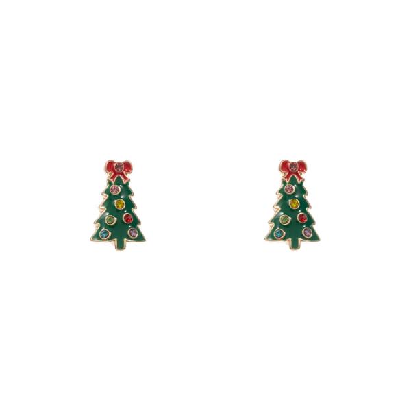 CHRISTMAS TREE SHAPED ENAMEL W/ STONES EARRING