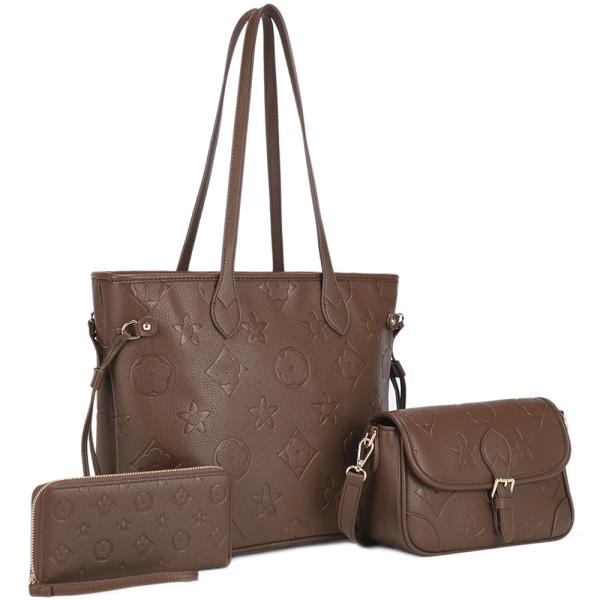 3IN1 DESIGN TEXTURE TOTE W CROSSBODY AND WALLET SET