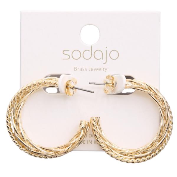 SODAJO BRAIDED TWISTED LINK OPEN HOOP GOLD DIPPED EARRING