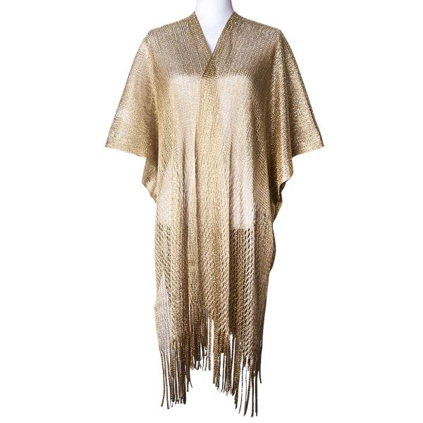 METALLIC SHEER KIMONO COVER-UP WITH BOTTOM FRINGE