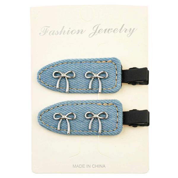 LIGHT DENIM BOW HAIR PINS