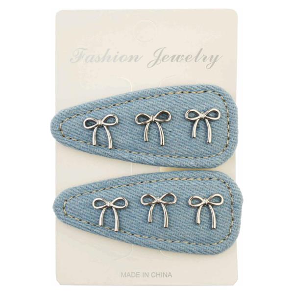 LIGHT DENIM BOW HAIR PINS