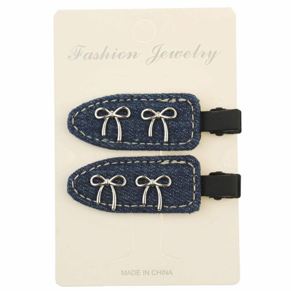 BOW DENIM HAIR PINS