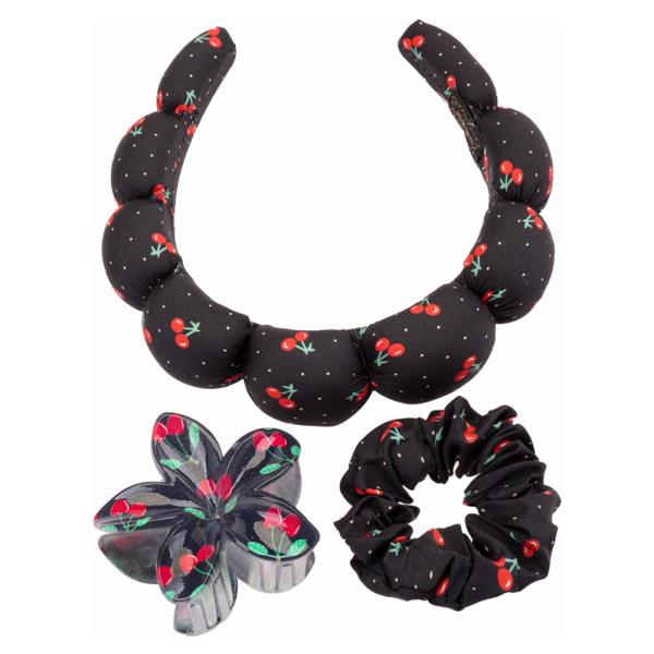 CHERRY CHUNKY HEADBAND HAIR CLAW CLIP AND SCRUNCHIE SET