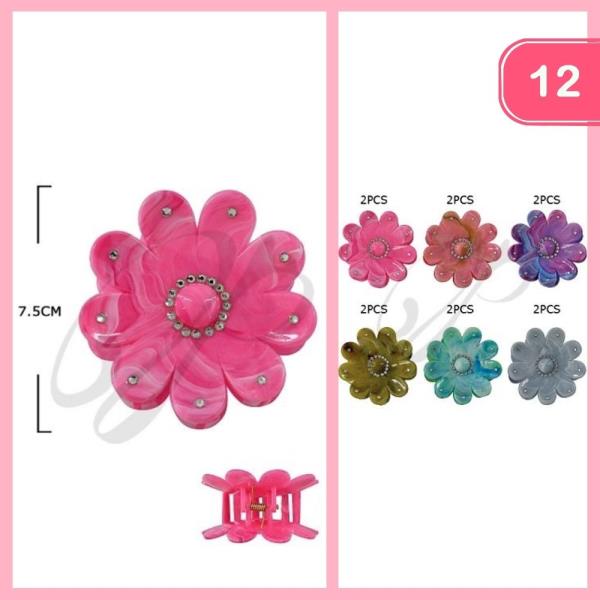 RHINESTONE FLOWER HAIR CLAW CLIP (12 UNITS)