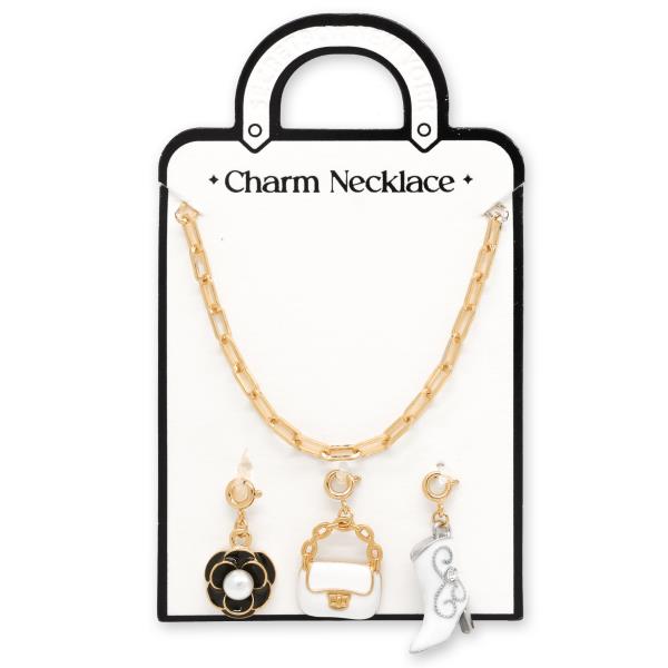 SECRET BOX FLOWER WESTERN BOOT CHARM OVAL LINK NECKLACE