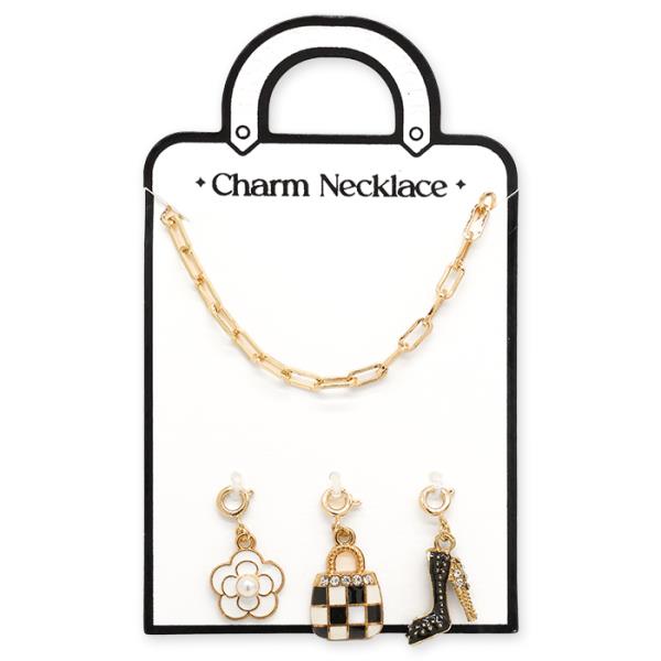 SECRET BOX HIGH HEEL FLOWER CHARM OVA LINK NECKLACE