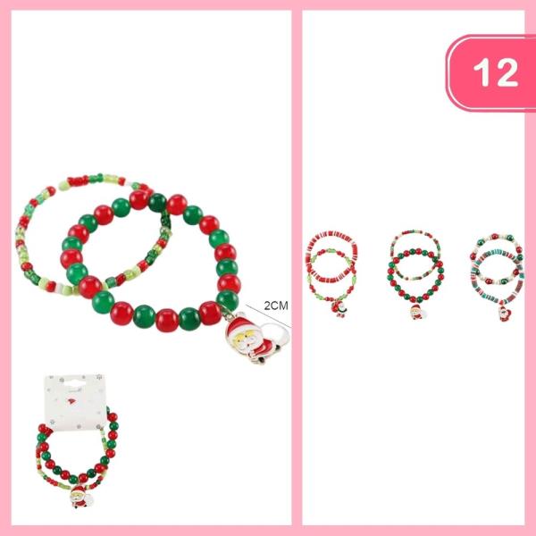 SANTA CLAUSE BEADED STACKABLE BRACELET (12 UNITS)