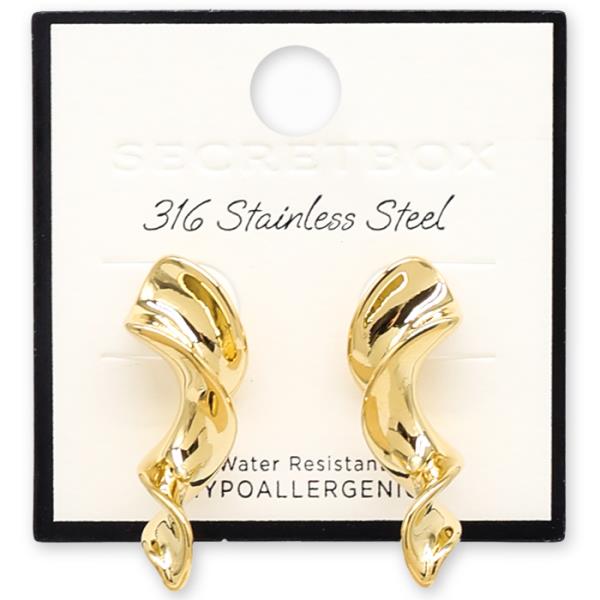 SECRET BOX STAINLESS STEEL ORGANIC TWIST WATER RESISTANT EARRING