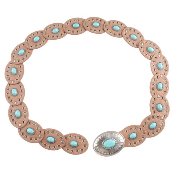 SUEDE TEXTURED TURQUOISE STONE OVAL LINK CONCHO BUCKLE WESTERN Y2K STYLE BELT