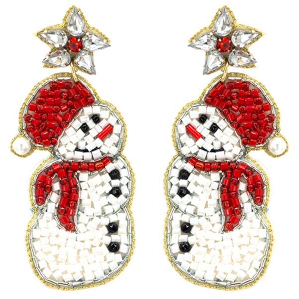 BEADED SNOWMAN CHRISTMAS EARRING
