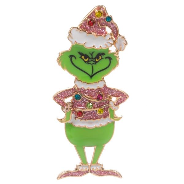 GRINCH SHAPED ENAMELED SINGLE BROOCH