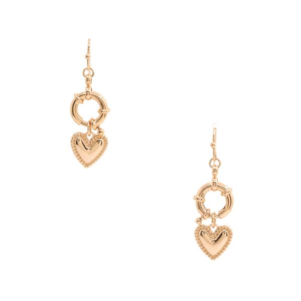 HEART CHARM ROUND METAL DANGLE EARRING
