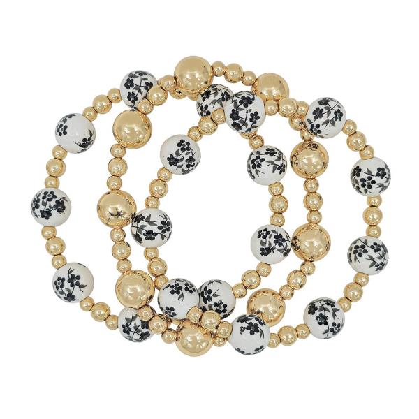 CERAMIC METAL BEAD STRETCH WATER RESISTANT BRACELET