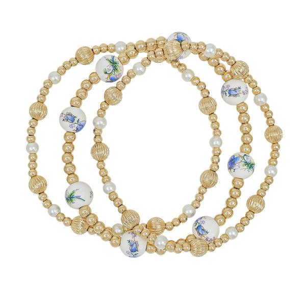 CERAMIC PEARL BEAD STRETCH WATER RESISTANT BRACELET