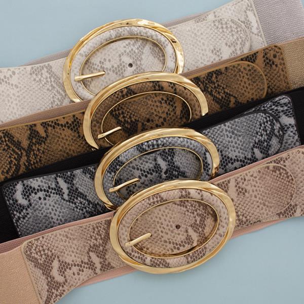 OVAL ANIMAL TEXTURE BUCKLE ELASTIC BELT