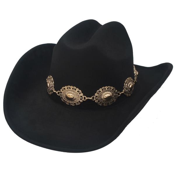 WESTERN COWBOY HAT WITH METAL CONCHO METAL CHAIN BAND